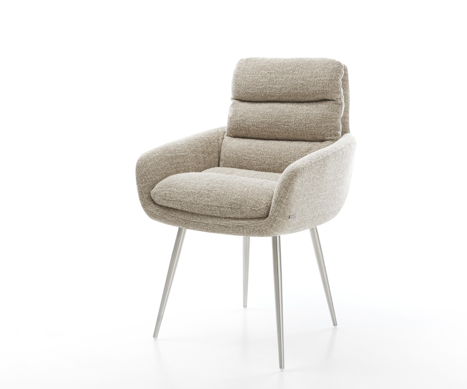 Jídelní židle Abelia-Flex s područkami látka Měkký béžová 4-nohá zúžená nerezová ocel
