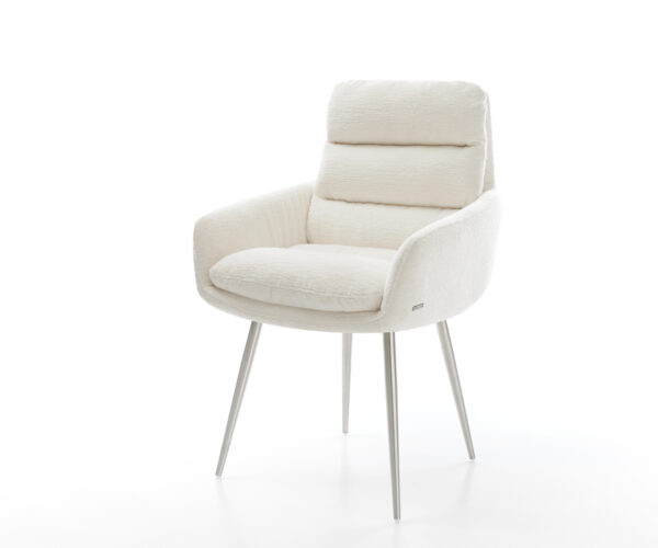 Jídelní židle Abelia-Flex s područkami bouclé měkký béžová 4-nohá zúžená nerezová ocel
