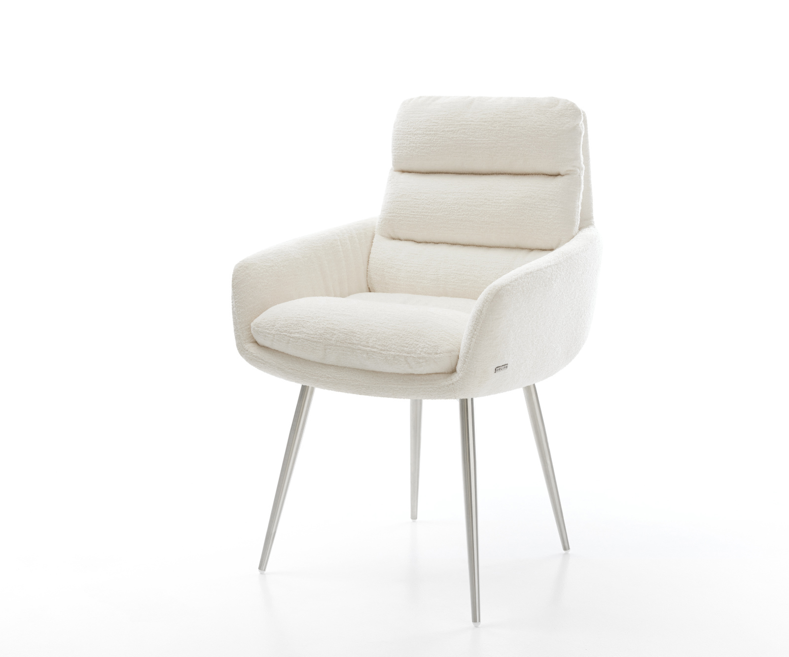 Jídelní židle Abelia-Flex s područkami bouclé měkký béžová 4-nohá zúžená nerezová ocel