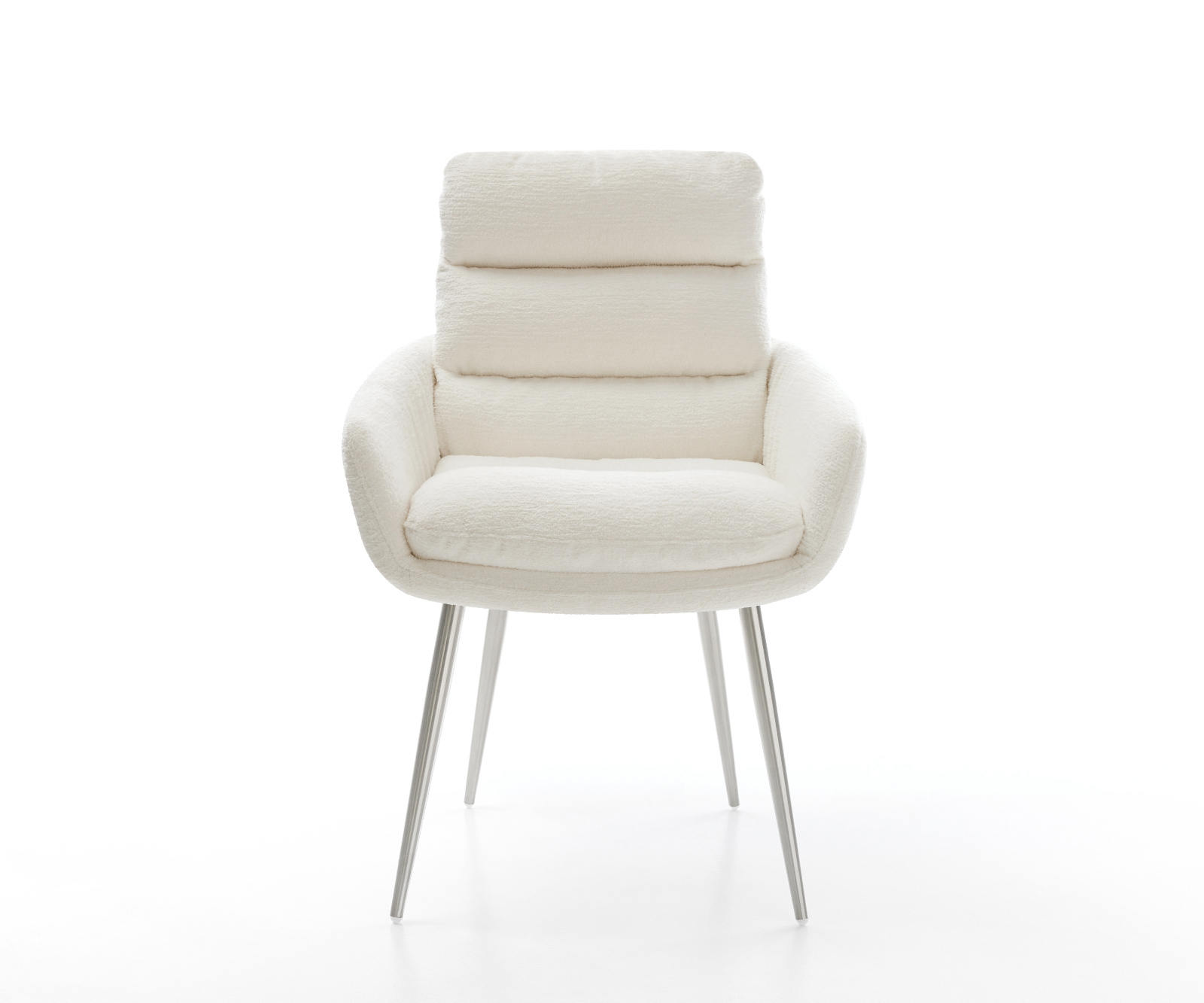 Jídelní židle Abelia-Flex s područkami bouclé měkký béžová 4-nohá zúžená nerezová ocel - Obrázek 2