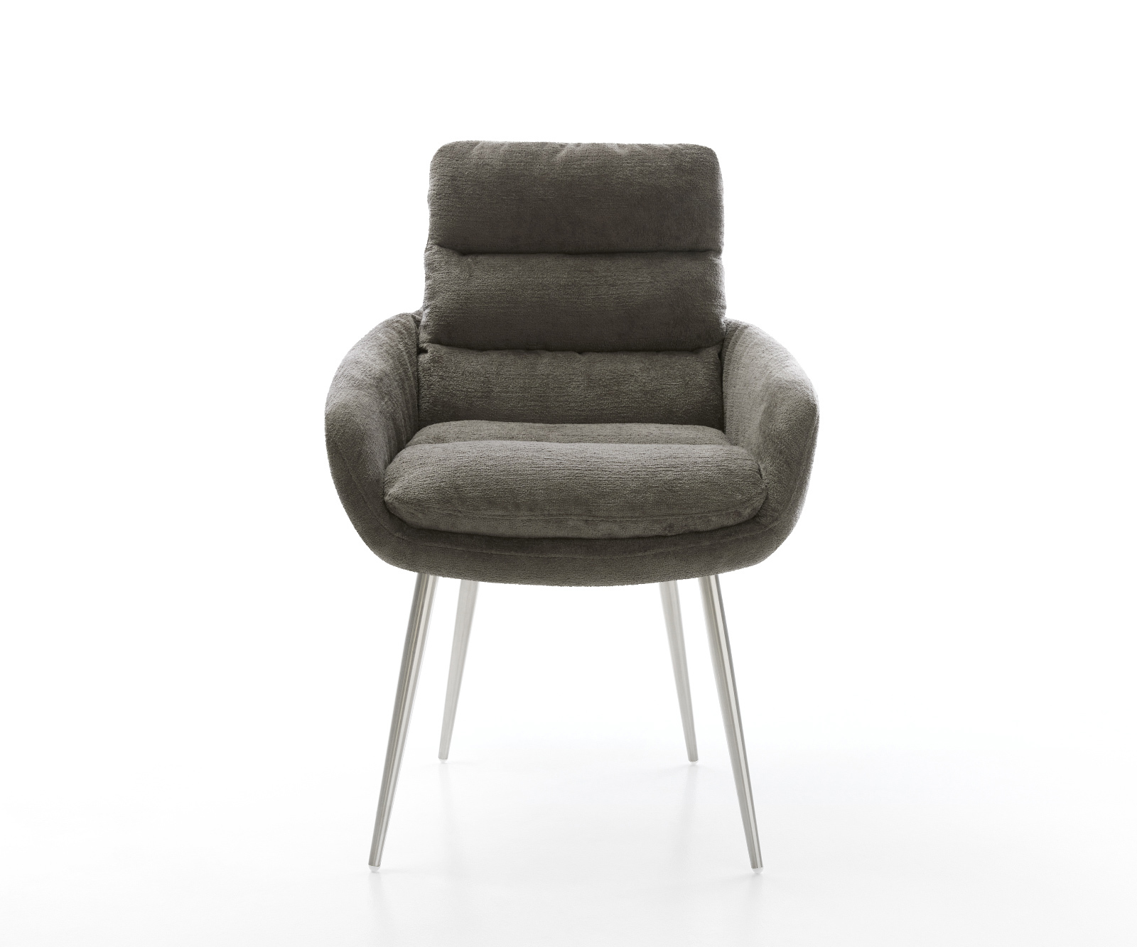 Jídelní židle Abelia-Flex s područkami bouclé měkký tmavě béžová 4-nohá zúžená nerezová ocel - Obrázek 2