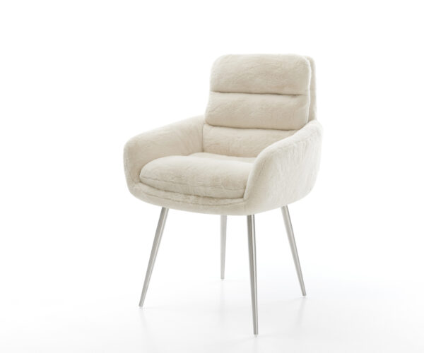 Jídelní židle Abelia-Flex s područkami plyšový manšestr krémová bílá 4 nohy zúžené nerezová ocel