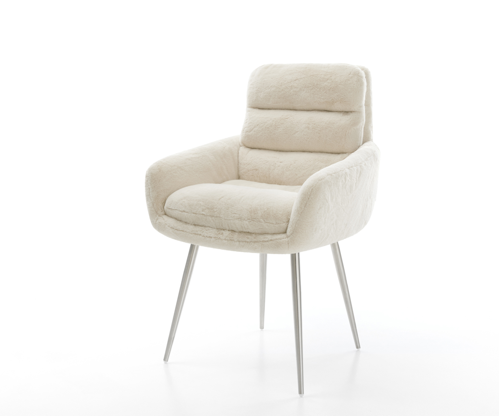 Jídelní židle Abelia-Flex s područkami plyšový manšestr krémová bílá 4 nohy zúžené nerezová ocel