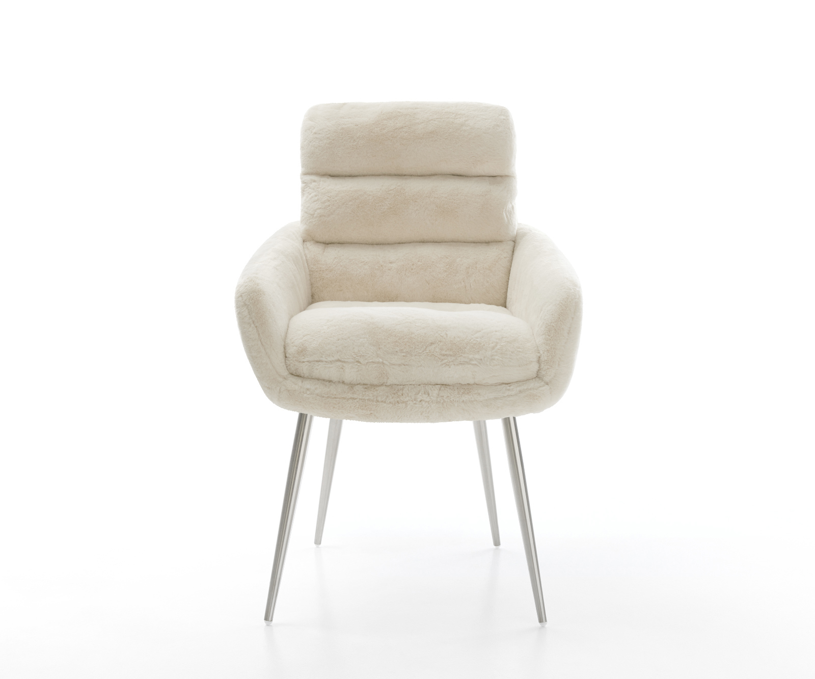 Jídelní židle Abelia-Flex s područkami plyšový manšestr krémová bílá 4 nohy zúžené nerezová ocel - Obrázek 2