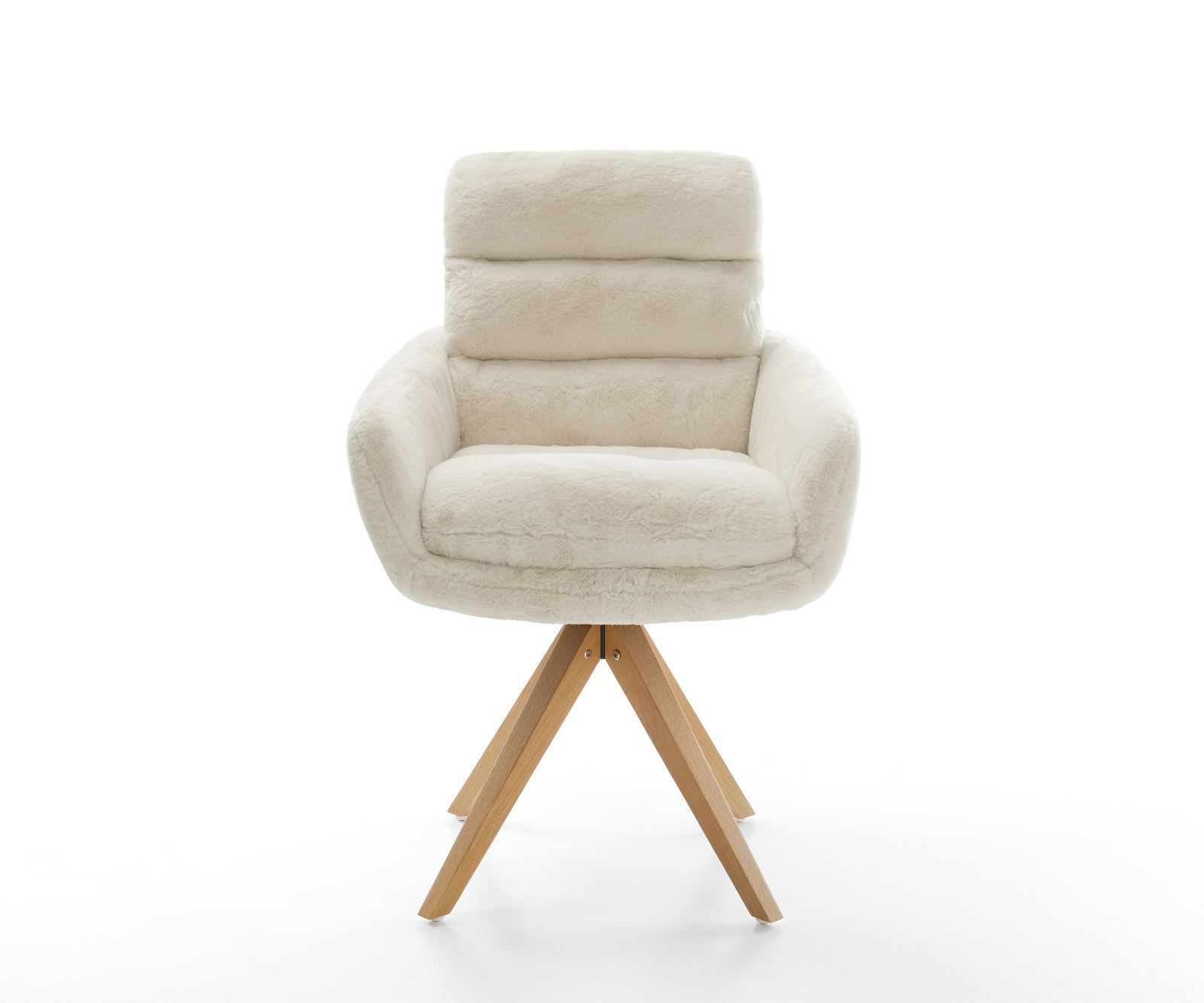 Jídelní židle Abelia-Flex s područkami plyšový manšestr krémová bílá dřevěná podnož hranatá přírodní 180° otočný - Obrázek 2