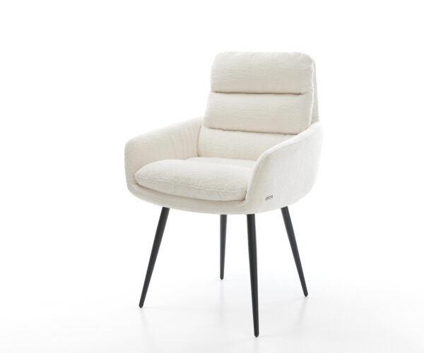 Jídelní židle Abelia-Flex s područkami bouclé měkký béžová 4-nohá zúžená černá