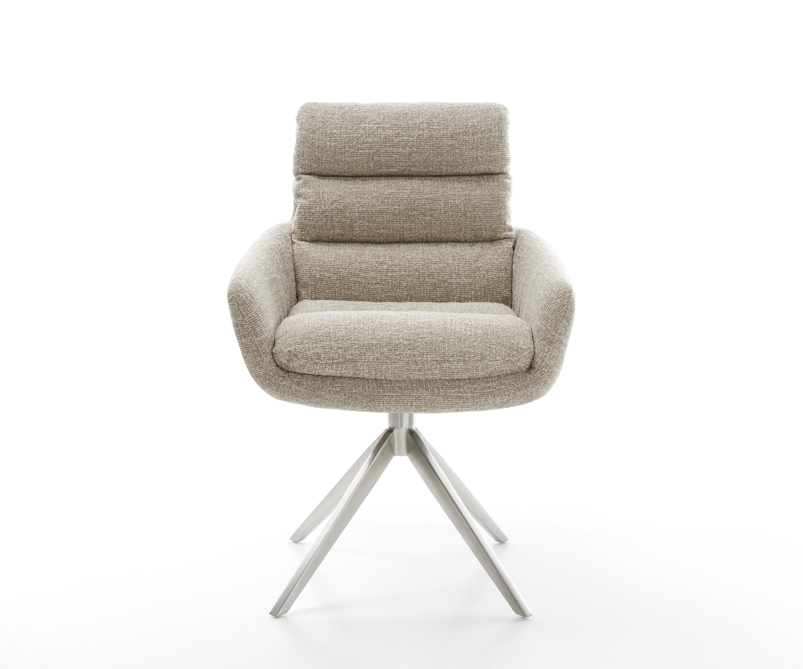 Jídelní židle Abelia-Flex s područkami látka Měkký béžová křížová podnož široká nerezová ocel 360° otočný houpací funkce - Obrázek 2