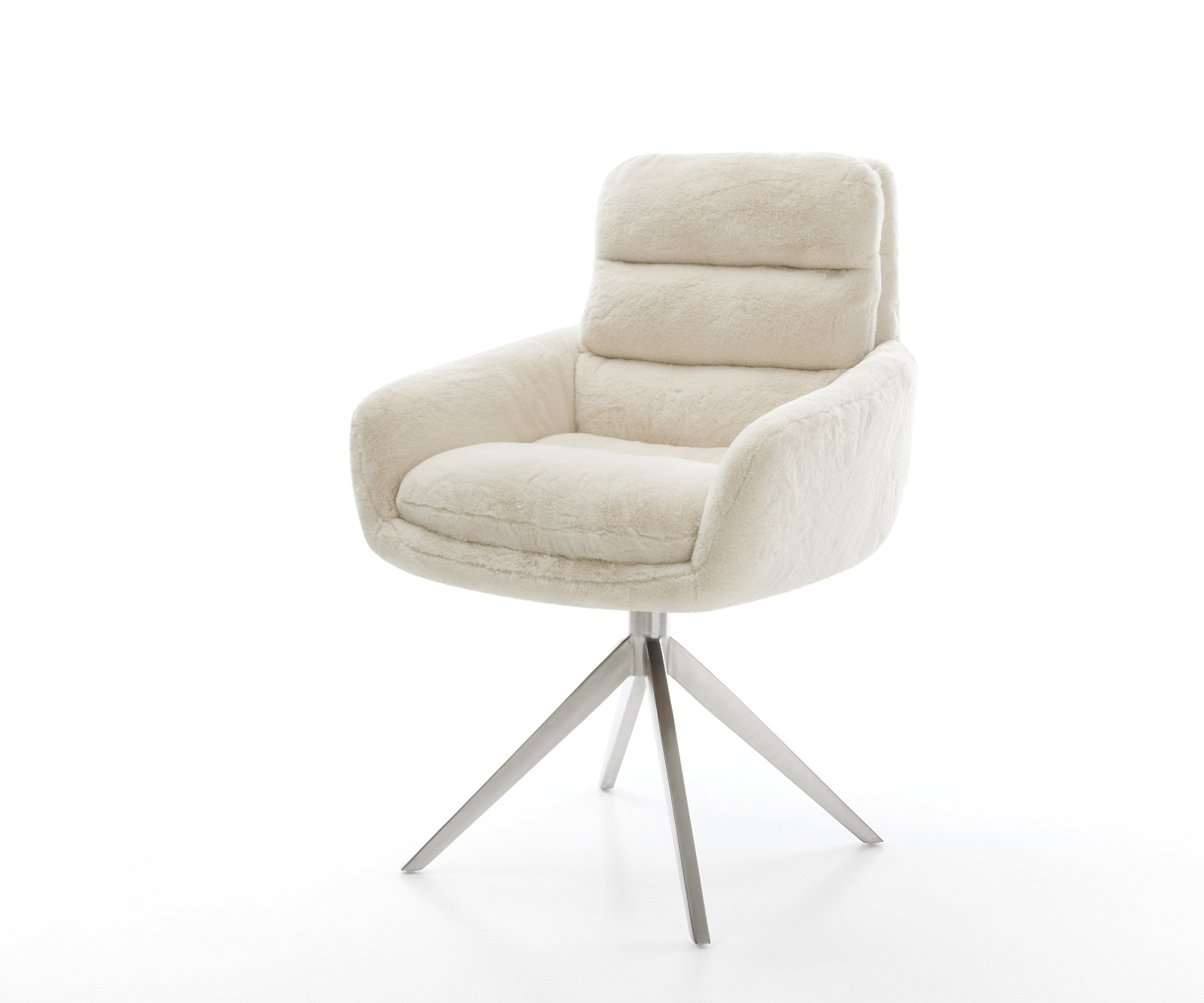 Jídelní židle Abelia-Flex s područkami plyšový manšestr krémová bílá křížová podnož široká nerezová ocel 360° otočný houpací funkce