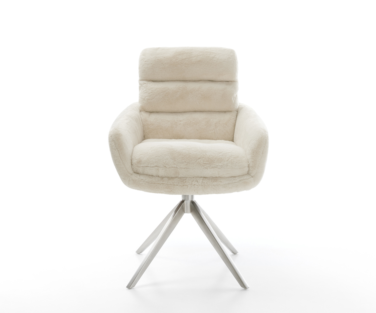 Jídelní židle Abelia-Flex s područkami plyšový manšestr krémová bílá křížová podnož široká nerezová ocel 360° otočný houpací funkce - Obrázek 2