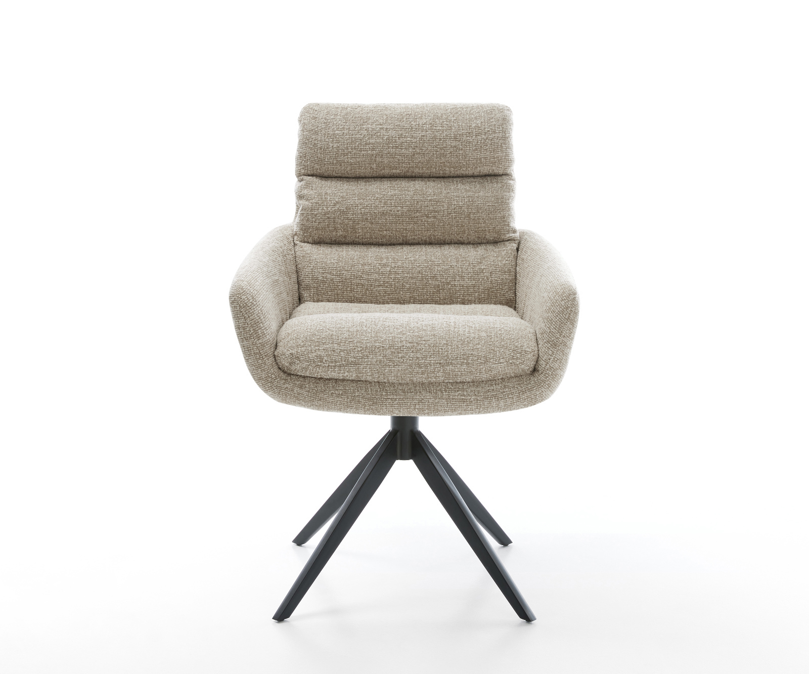 Jídelní židle Abelia-Flex s područkami látka Měkký béžová křížová podnož široká černá 360° otočný houpací funkce - Obrázek 2