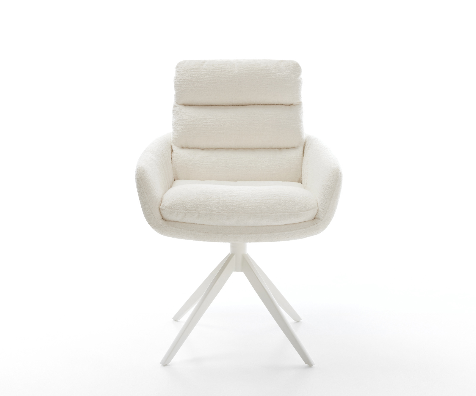 Jídelní židle Abelia-Flex s područkami bouclé měkký béžová křížová podnož široká bílá 360° otočná houpací funkce - Obrázek 2
