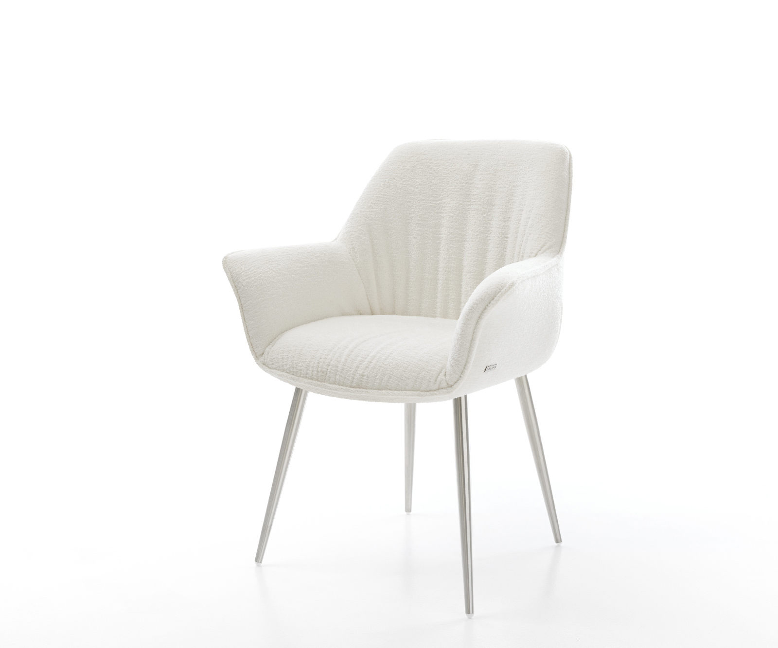 Jídelní židle Keila-Flex s područkami bouclé měkký béžová 4-nohá zúžená nerezová ocel