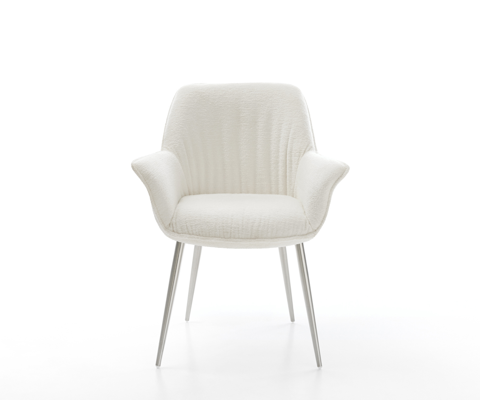 Jídelní židle Keila-Flex s područkami bouclé měkký béžová 4-nohá zúžená nerezová ocel - Obrázek 2