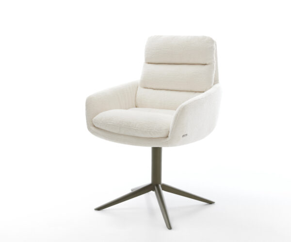 Jídelní židle Abelia-Flex s područkami bouclé měkký béžová křížová podnož titanová barva 360° otočný houpací funkce