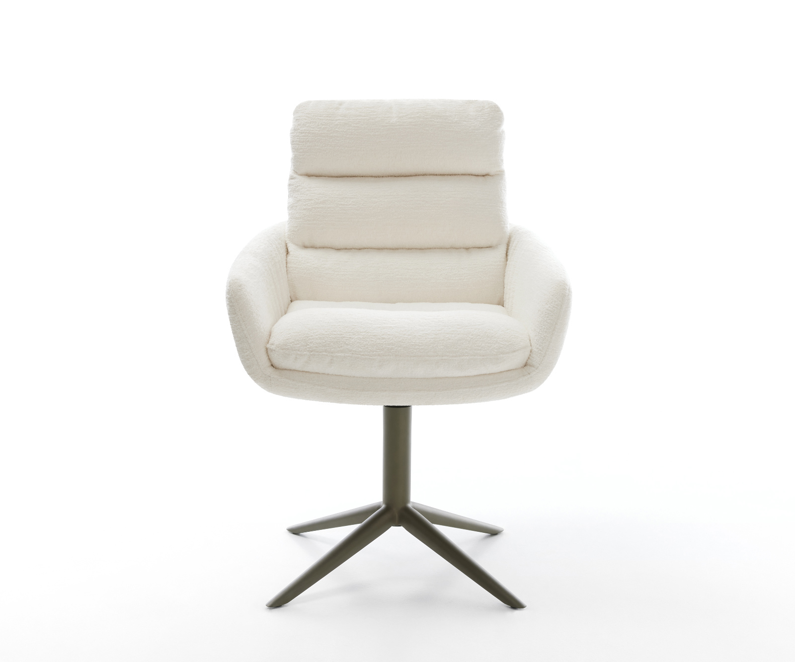 Jídelní židle Abelia-Flex s područkami bouclé měkký béžová křížová podnož titanová barva 360° otočný houpací funkce - Obrázek 2