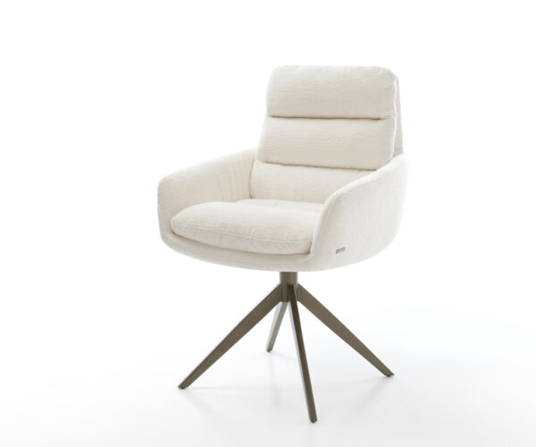 Jídelní židle Abelia-Flex s područkami bouclé měkký béžová křížová podnož široká titanová barva 360° otočný houpací funkce