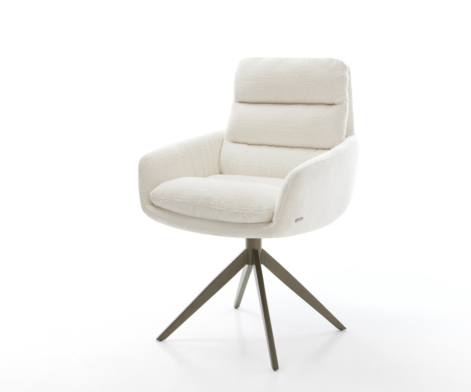 Jídelní židle Abelia-Flex s područkami bouclé měkký béžová křížová podnož široká titanová barva 360° otočný houpací funkce