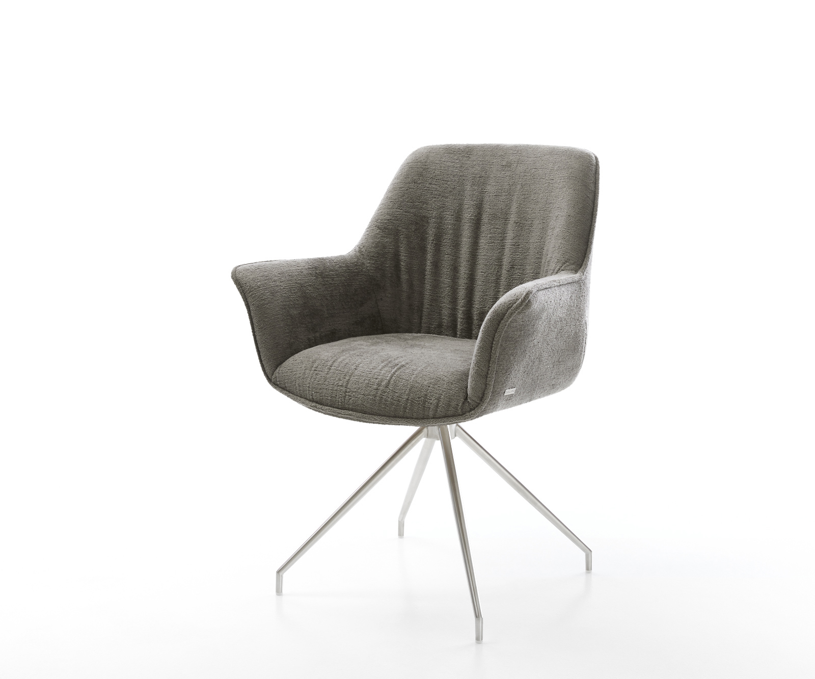 Jídelní židle Keila-Flex s područkami bouclé měkký tmavě béžová křížová podnož zúžená nerezová ocel