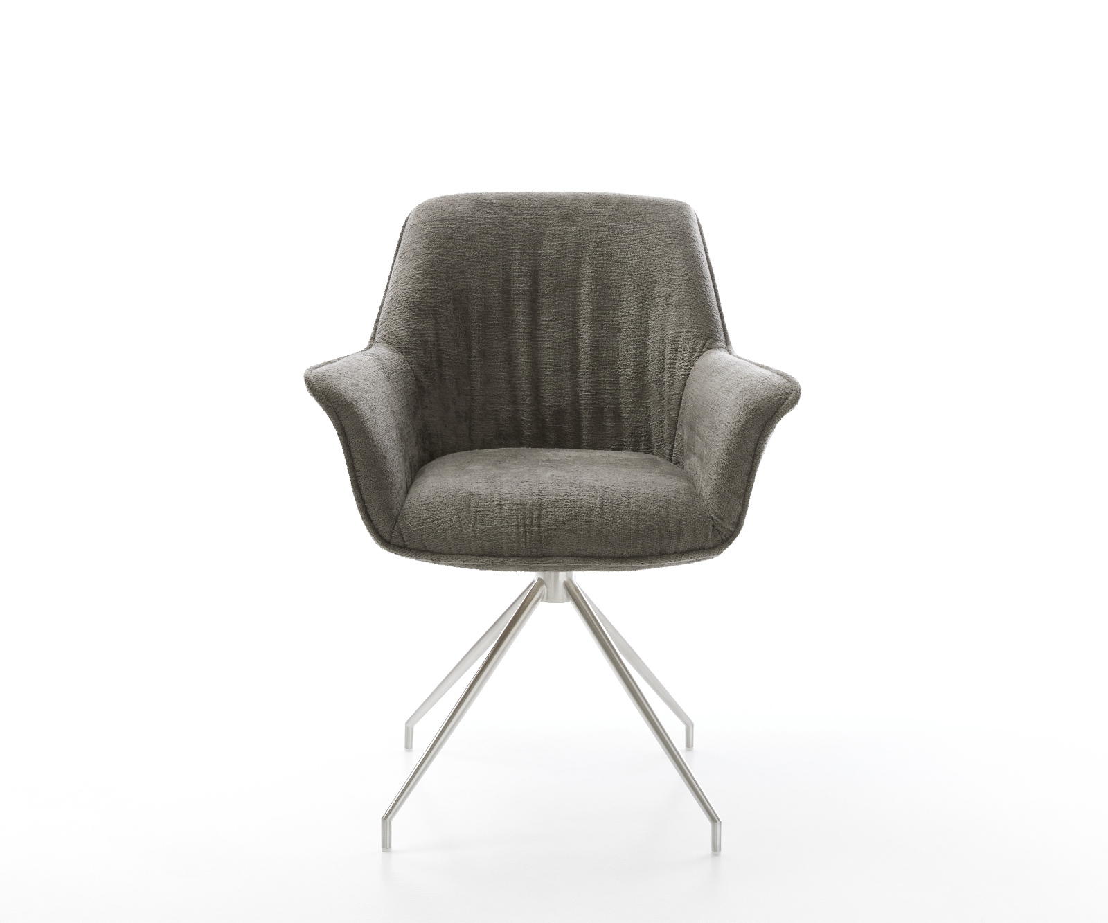 Jídelní židle Keila-Flex s područkami bouclé měkký tmavě béžová křížová podnož zúžená nerezová ocel - Obrázek 2