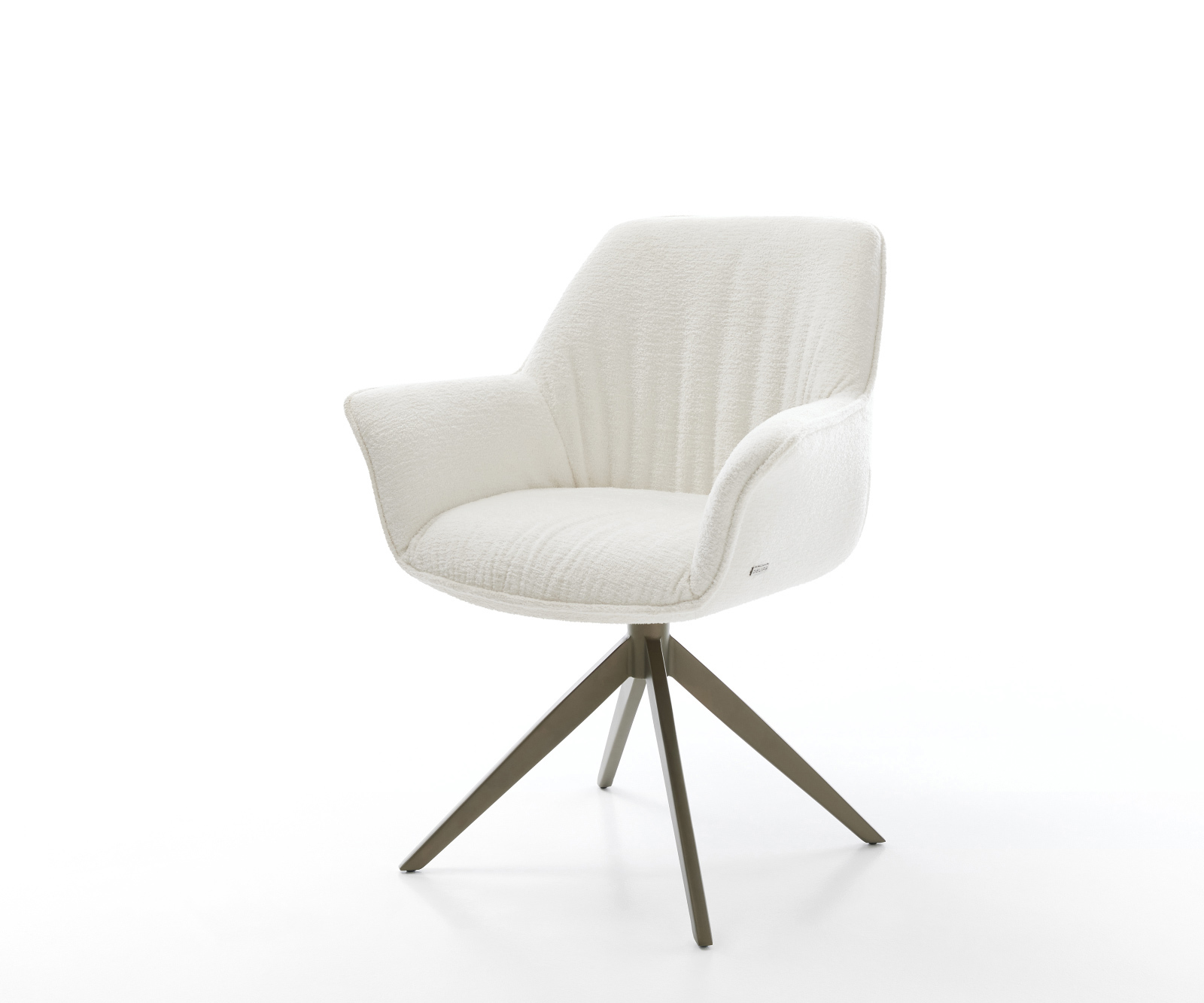 Jídelní židle Keila-Flex s područkami bouclé měkký béžová křížová podnož široká titanová barva 360° otočný houpací funkce