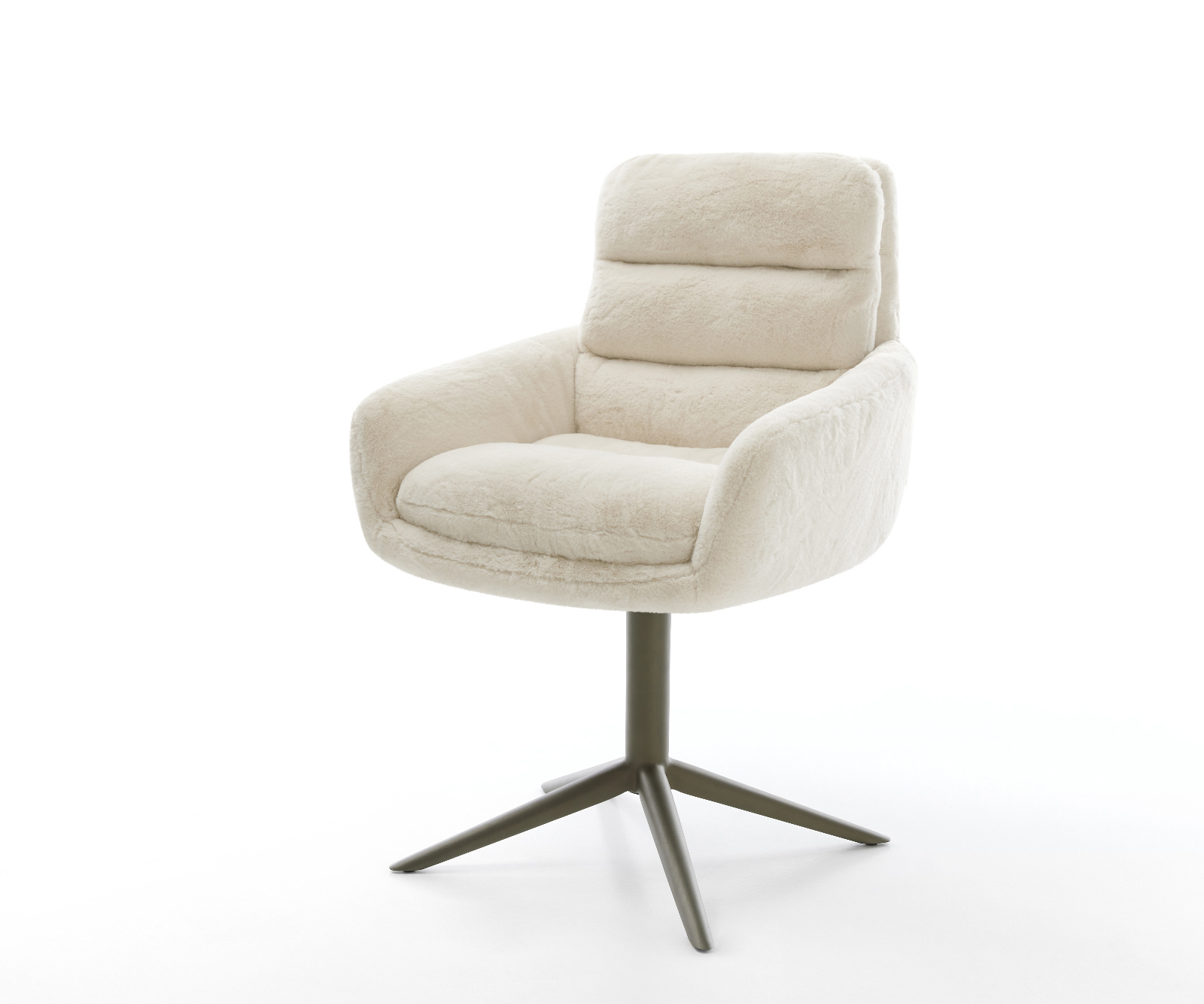 Jídelní židle Abelia-Flex s područkami plyšový manšestr krémová bílá křížová podnož titanová barva 360° otočný houpací funkce