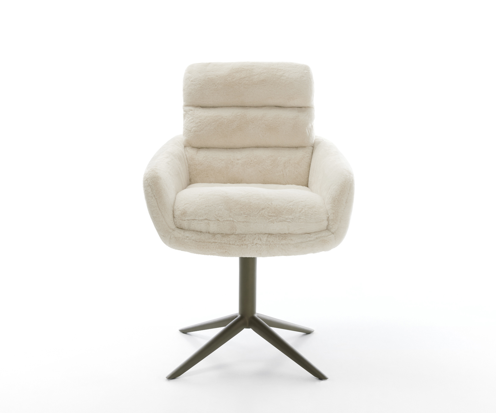 Jídelní židle Abelia-Flex s područkami plyšový manšestr krémová bílá křížová podnož titanová barva 360° otočný houpací funkce - Obrázek 2