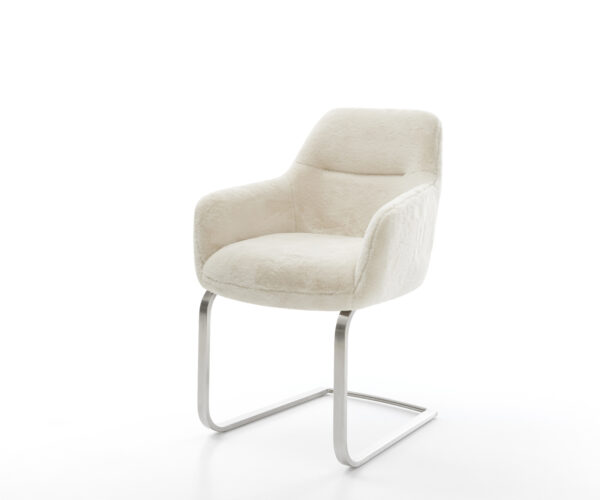 Jídelní židle Pejo-Flex plyšový manšestr krémová bílá jídelní židle plochý nerezová ocel taštičkové pružiny