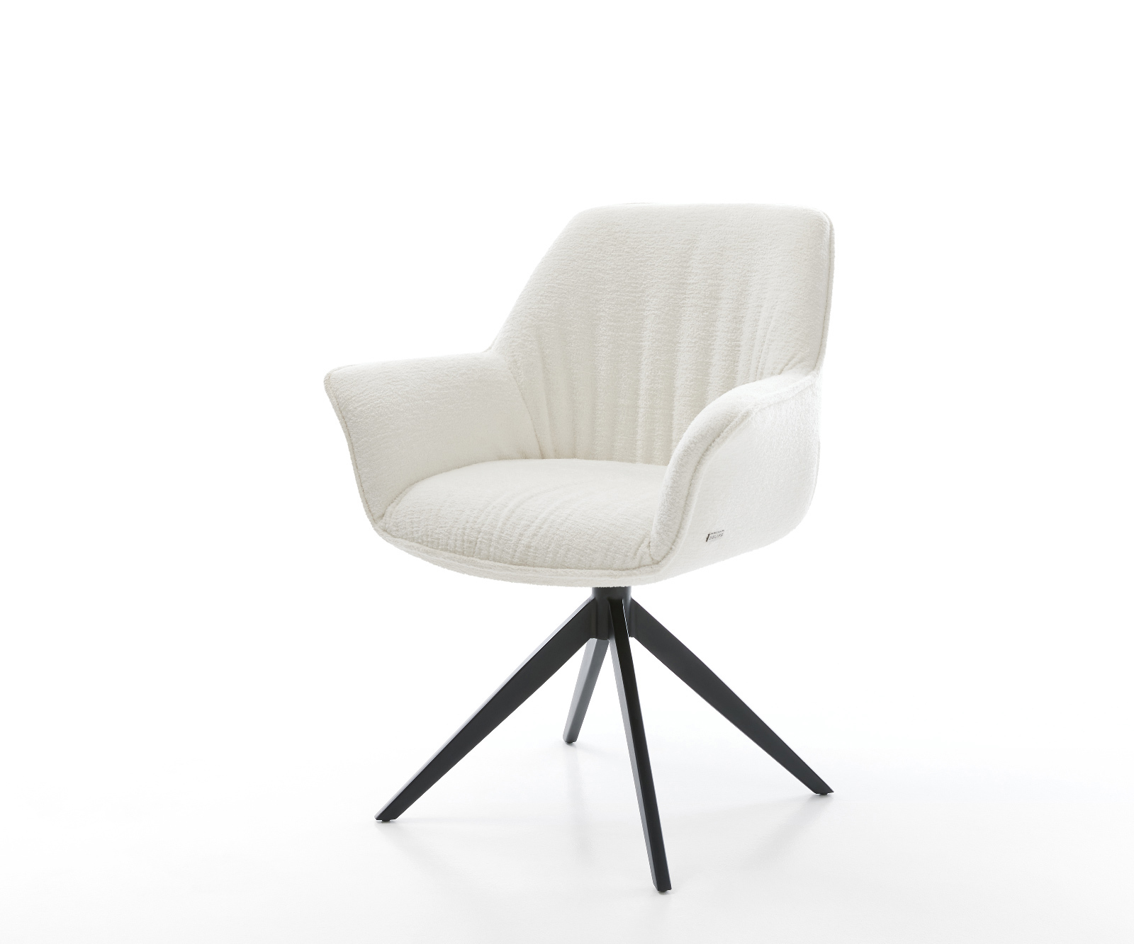 Jídelní židle Keila-Flex s područkami bouclé měkký béžová křížová podnož široká černá 360° otočný houpací funkce
