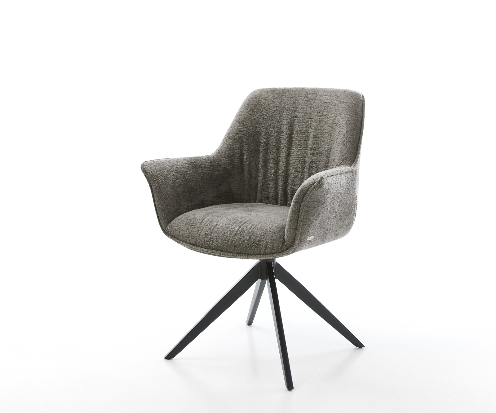 Jídelní židle Keila-Flex s područkami bouclé měkký tmavě béžová křížová podnož široká černá 360° otočný houpací funkce