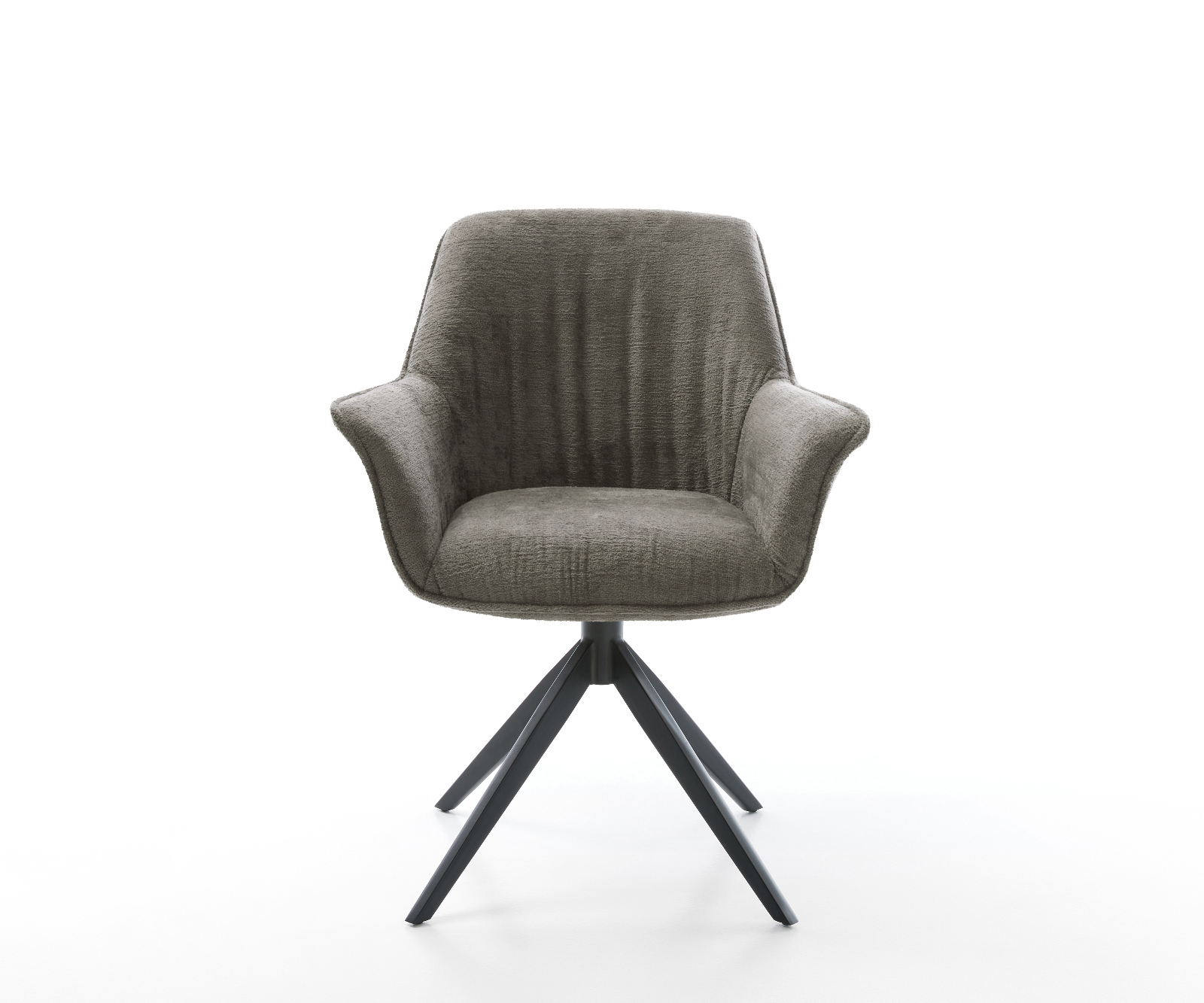 Jídelní židle Keila-Flex s područkami bouclé měkký tmavě béžová křížová podnož široká černá 360° otočný houpací funkce - Obrázek 2