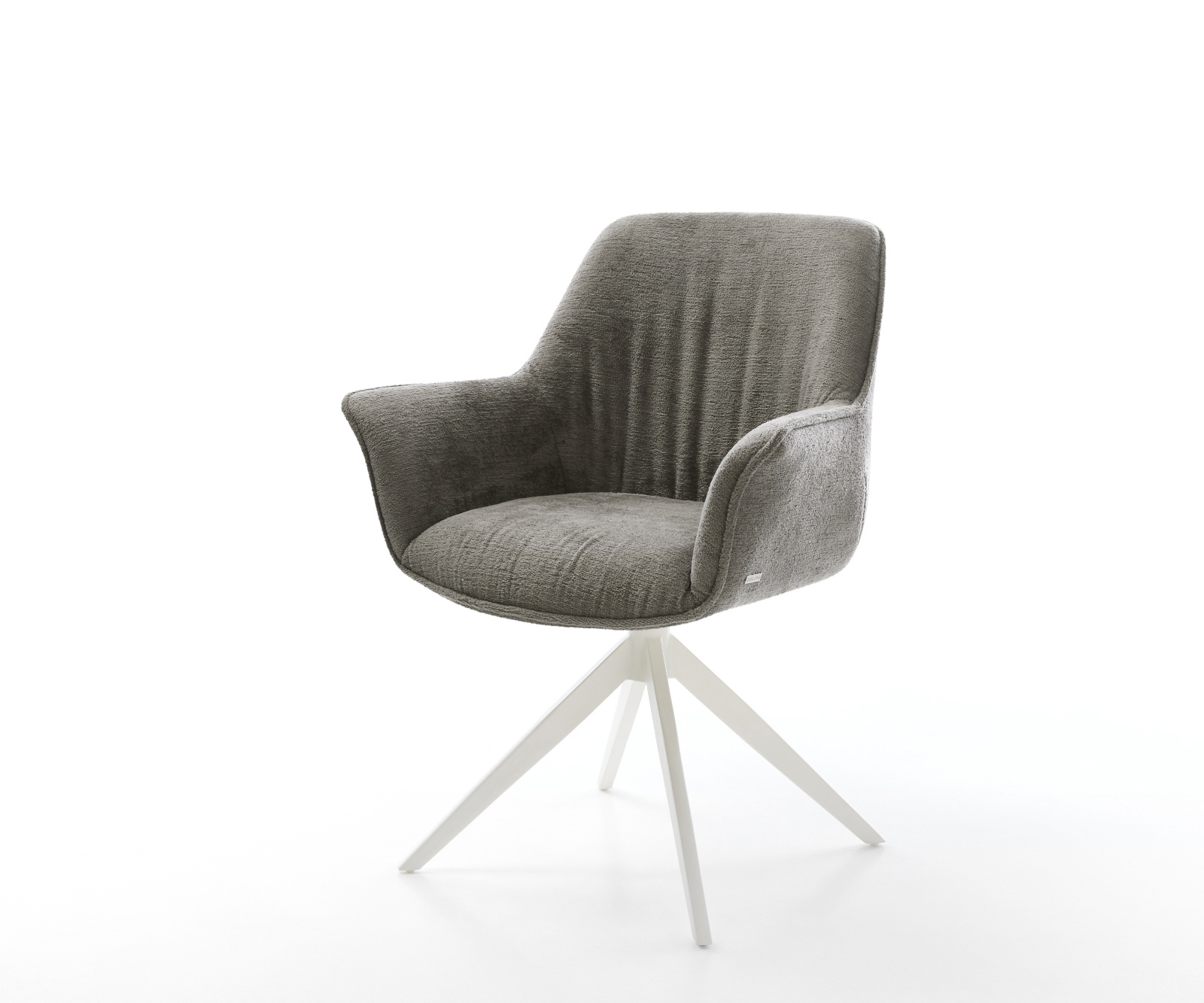 Jídelní židle Keila-Flex s područkami bouclé měkký tmavě béžová křížová podnož široká bílá 360° otočný houpací funkce