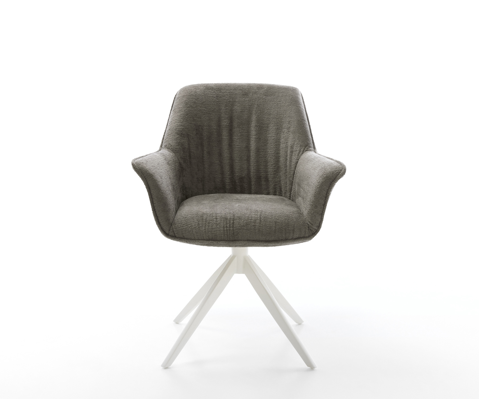 Jídelní židle Keila-Flex s područkami bouclé měkký tmavě béžová křížová podnož široká bílá 360° otočný houpací funkce - Obrázek 2