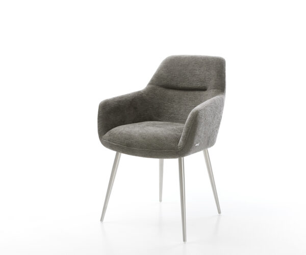 Jídelní židle Pejo-Flex bouclé měkký tmavě béžová 4-nohá zúžená nerezová ocel taštičkové pružiny