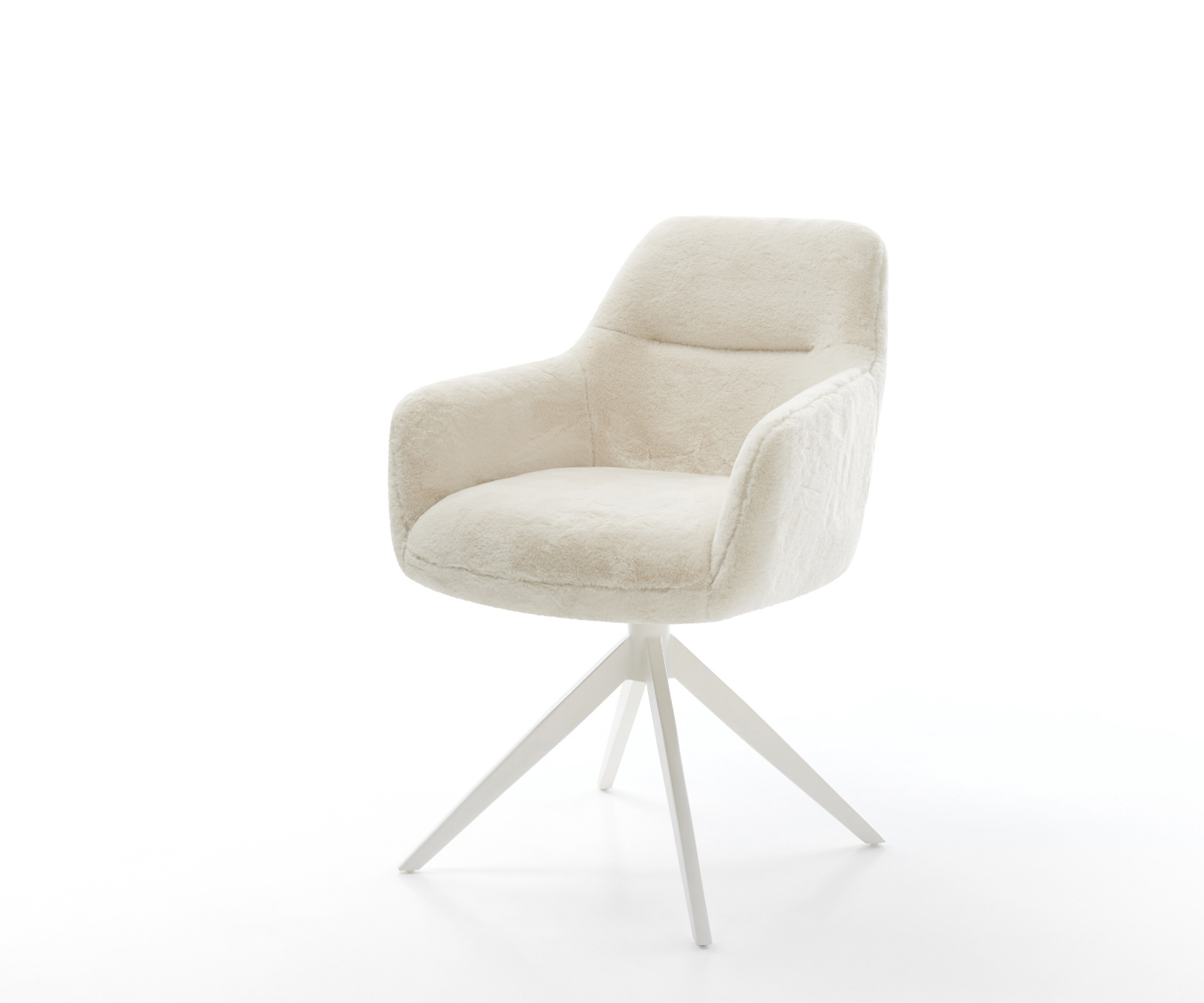 Jídelní židle Pejo-Flex plyšový manšestr krémová bílá křížová podnož široká bílá 360° otočný houpací funkce taštičkové pružiny