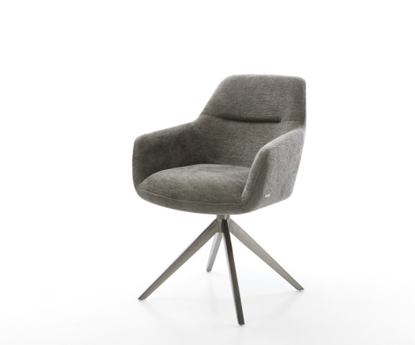 Jídelní židle Pejo-Flex bouclé Měkký tmavě béžová křížová podnož široká grafitová 360° otočná houpací funkce taštičkové pružiny