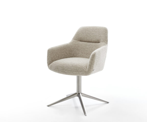 Jídelní židle Pejo-Flex tkanina Měkký béžová křížová podnož nerezová ocel 360° otočný houpací funkce taštičkové pružiny