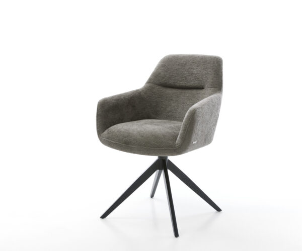 Jídelní židle Pejo-Flex bouclé měkký tmavě béžová křížová podnož široká černá 360° otočný houpací funkce taštičkové pružiny