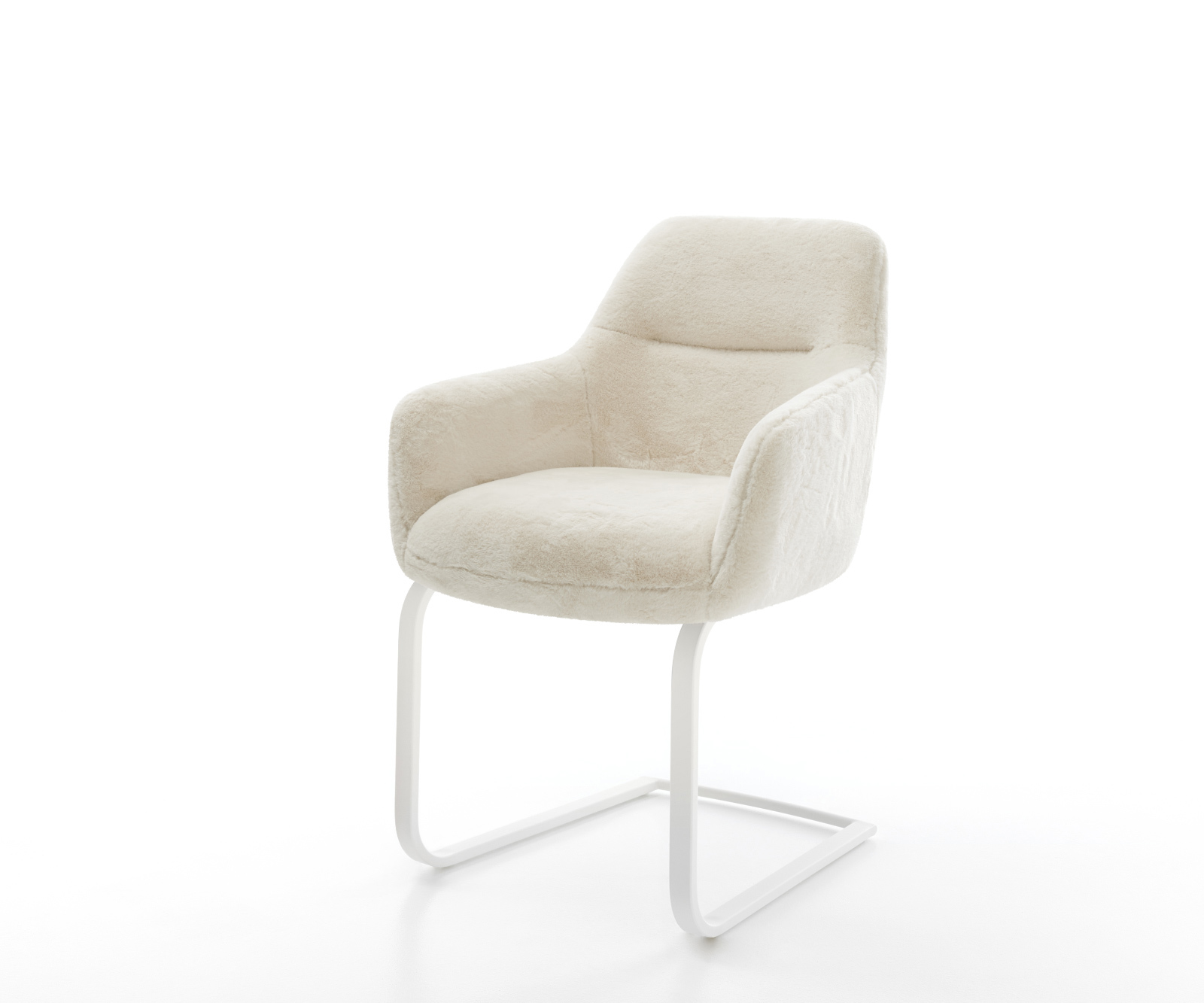 Jídelní židle Pejo-Flex plyšový manšestr krémová bílá konzolová podnož plochá bílá taštičkové pružiny