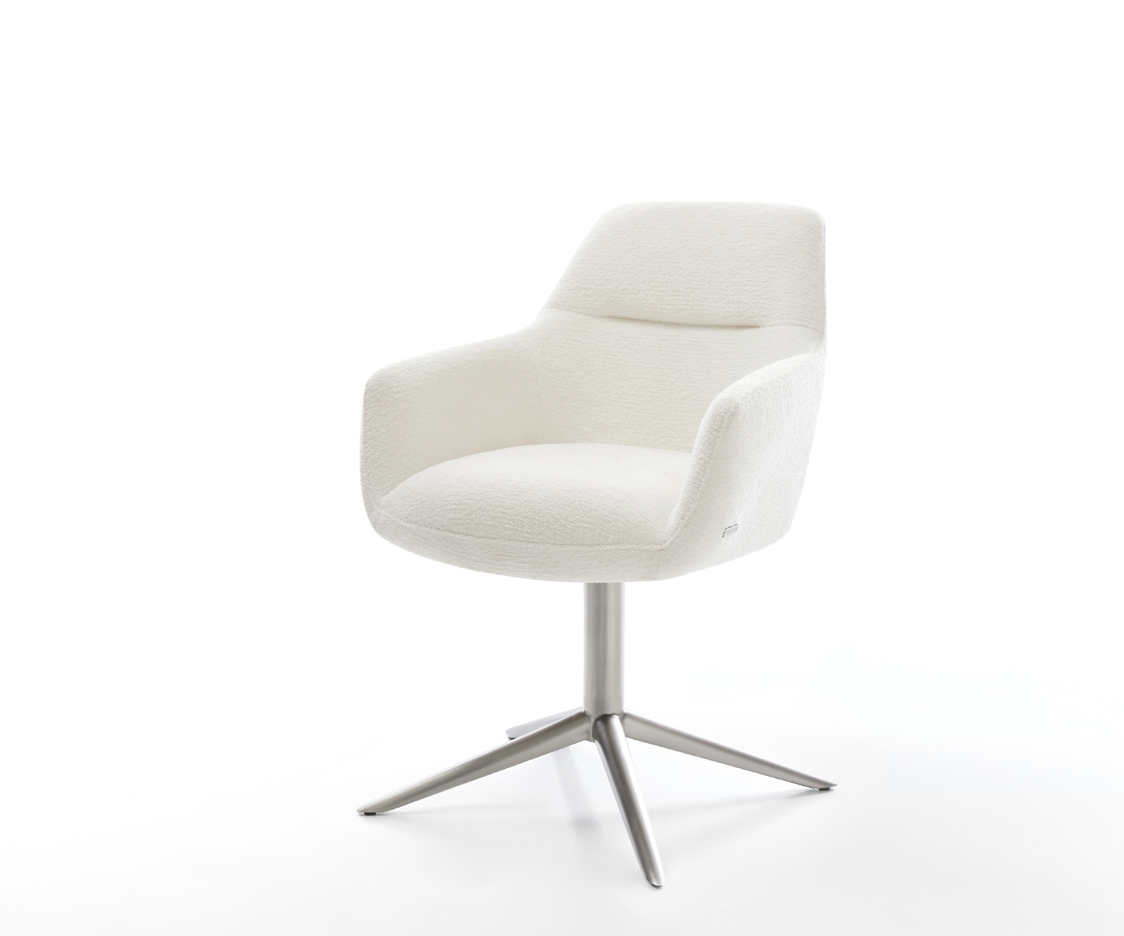 Jídelní židle Pejo-Flex bouclé měkký béžová podnož křížová nerezová ocel 360° otočný houpací funkce taštičkové pružiny