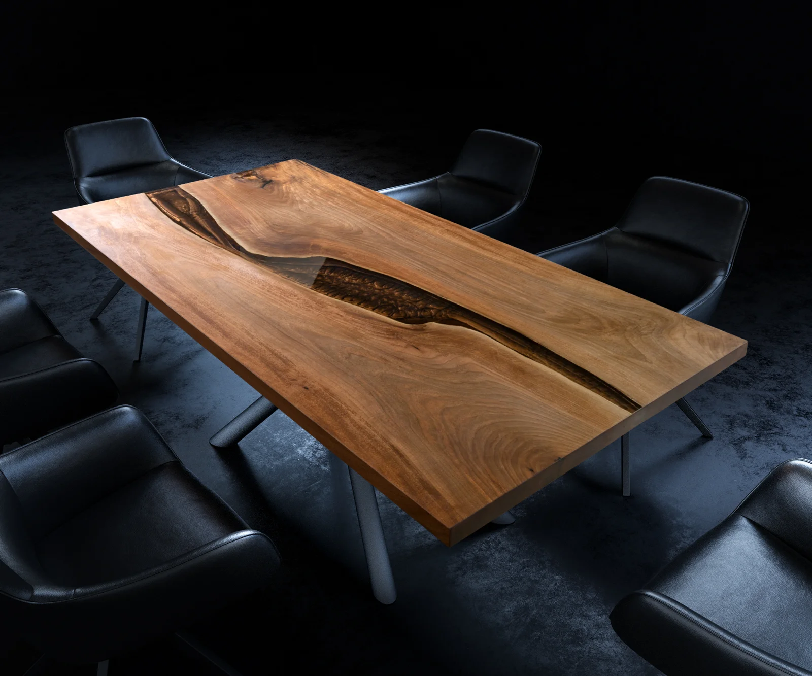 Deska stolu ořech přírodní 200 cm epoxid hnědý metalický originál č. 32335