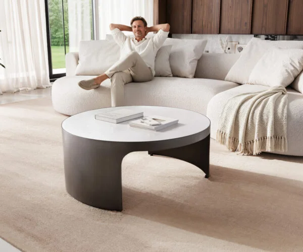 Konferenční stolek Alerio 90x90 cm mramor bílá kov černá vintage