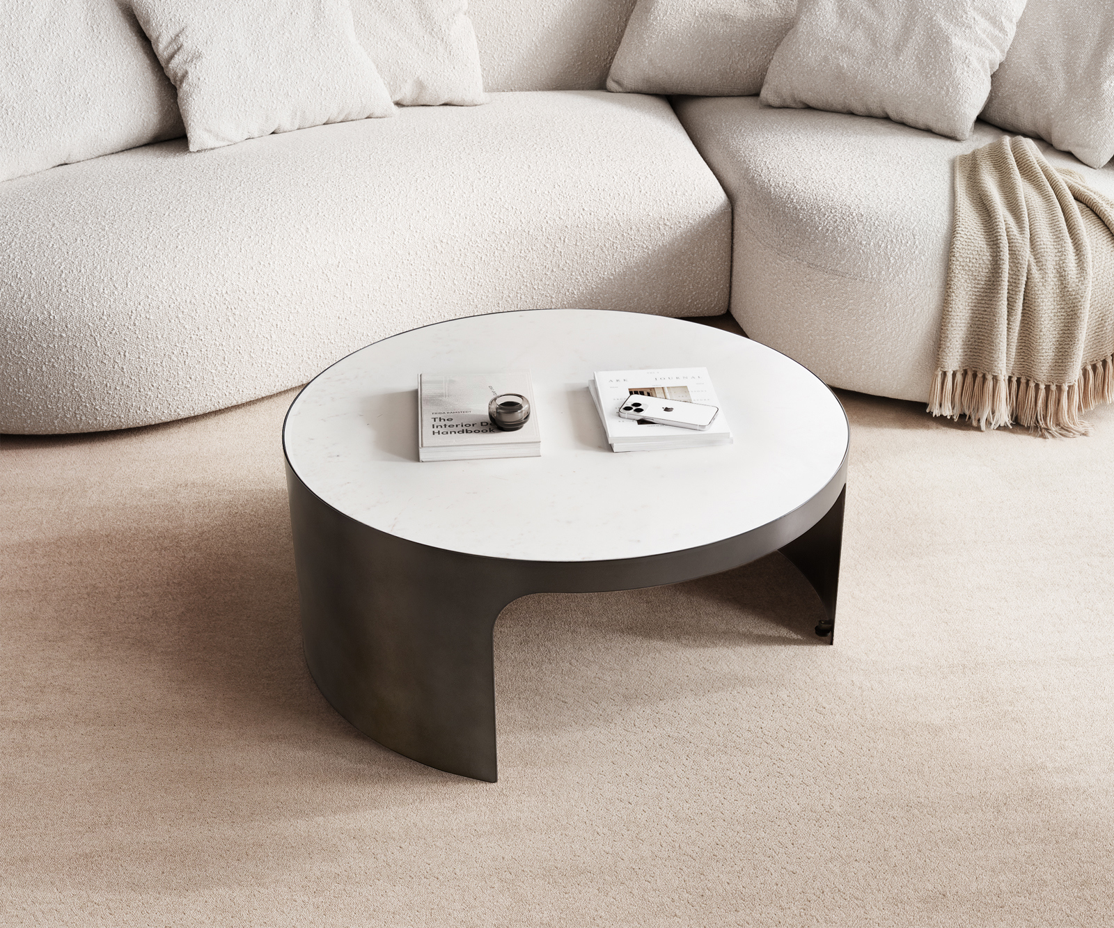 Konferenční stolek Alerio 90x90 cm mramor bílá kov černá vintage - Obrázek 2