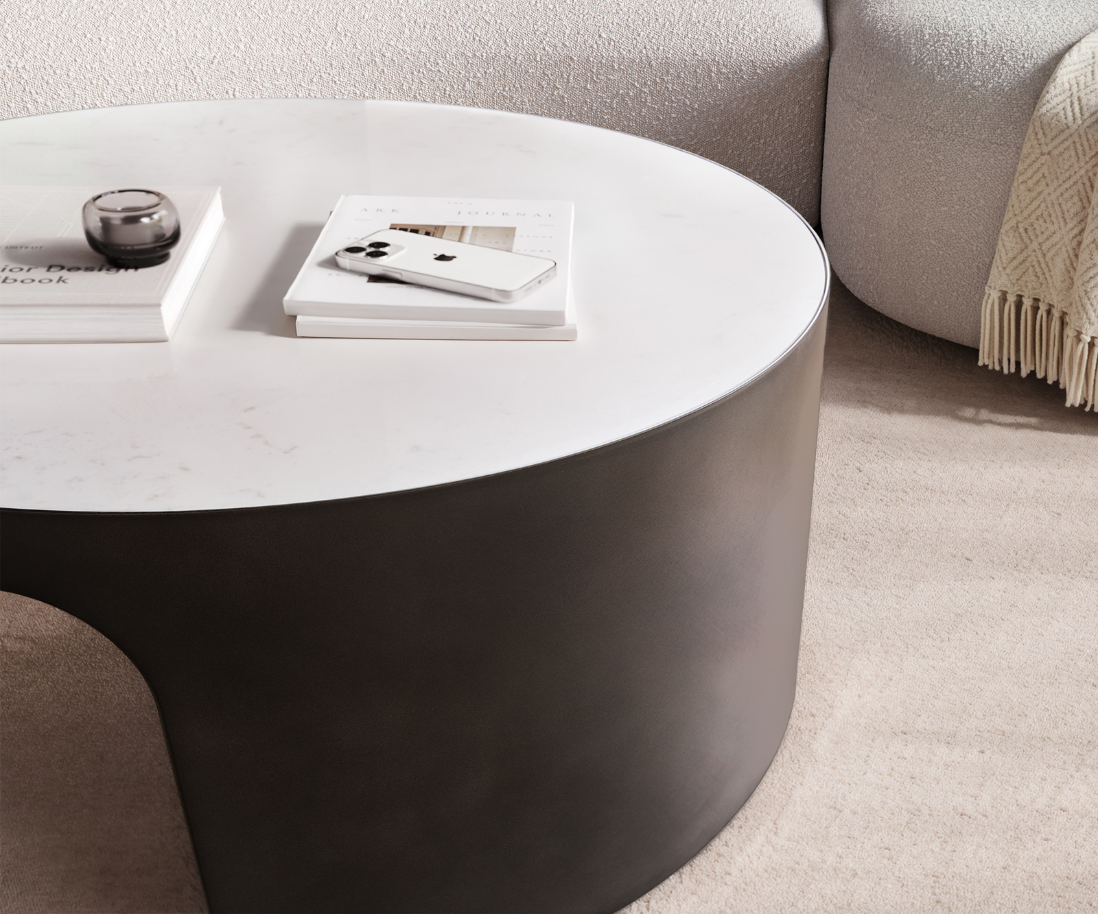 Konferenční stolek Alerio 90x90 cm mramor bílá kov černá vintage - Obrázek 4