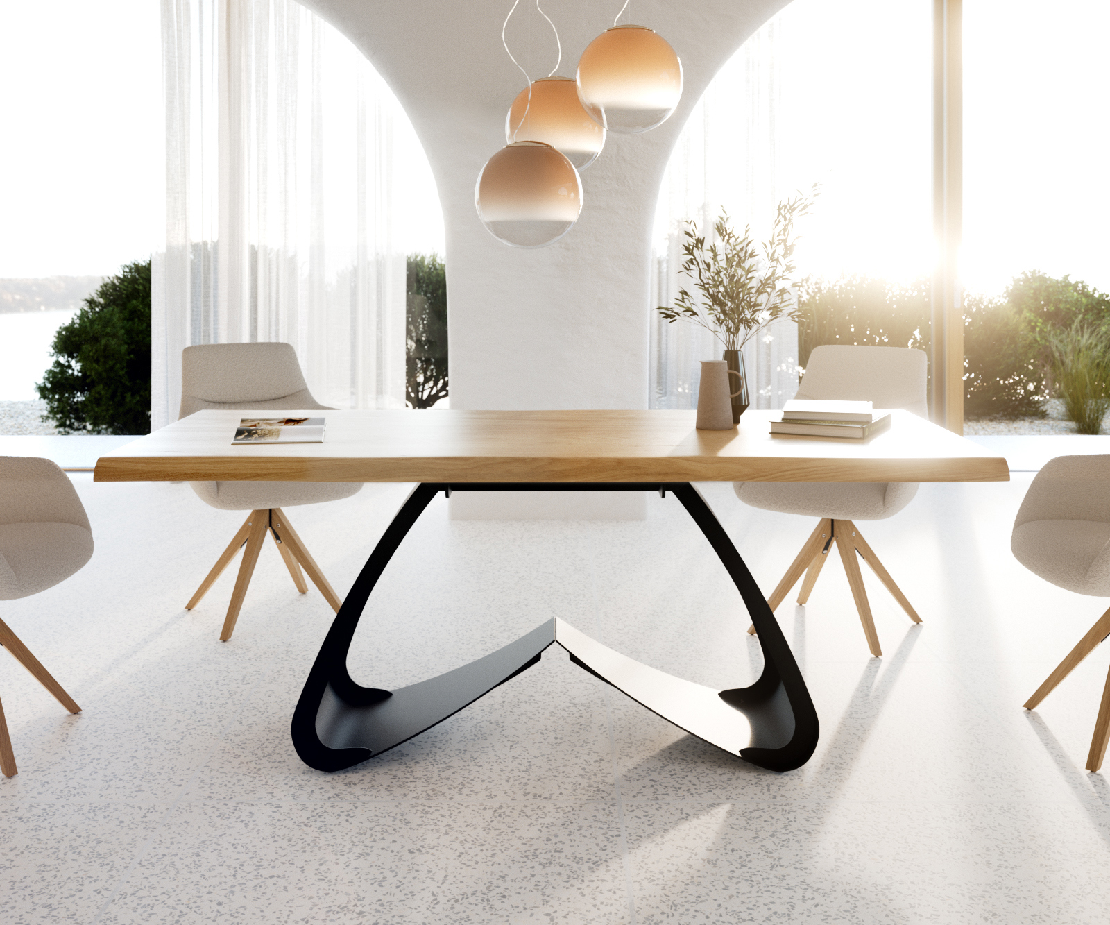 Jídelní stůl Edge 200x100 cm dub přírodní W-podnož kov černá Live-Edge - Obrázek 2