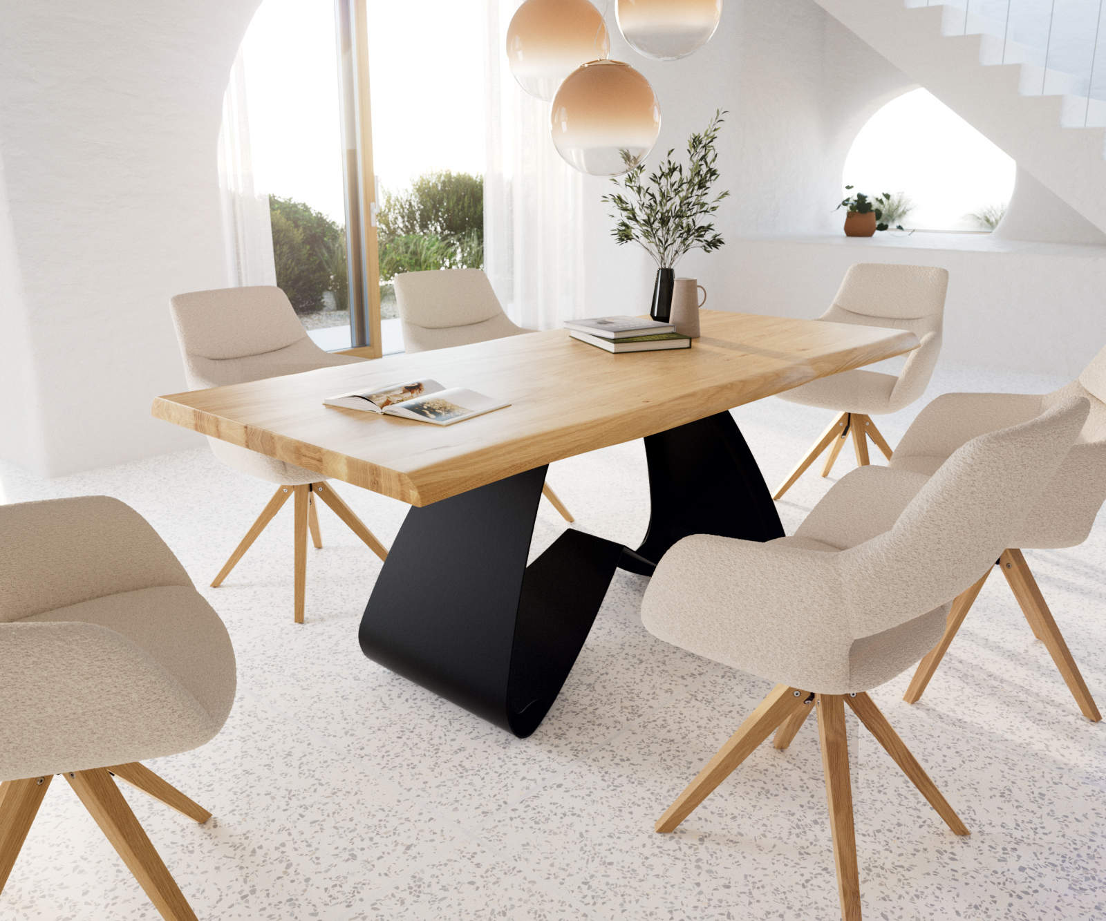 Jídelní stůl Edge 200x100 cm dub přírodní W-podnož kov černá Live-Edge - Obrázek 4