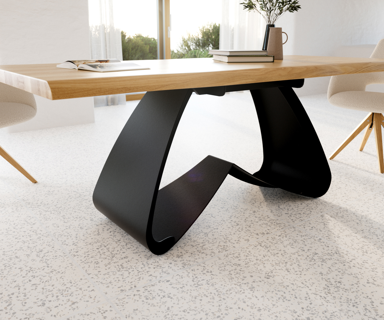 Jídelní stůl Edge 200x100 cm dub přírodní W-podnož kov černá Live-Edge - Obrázek 5