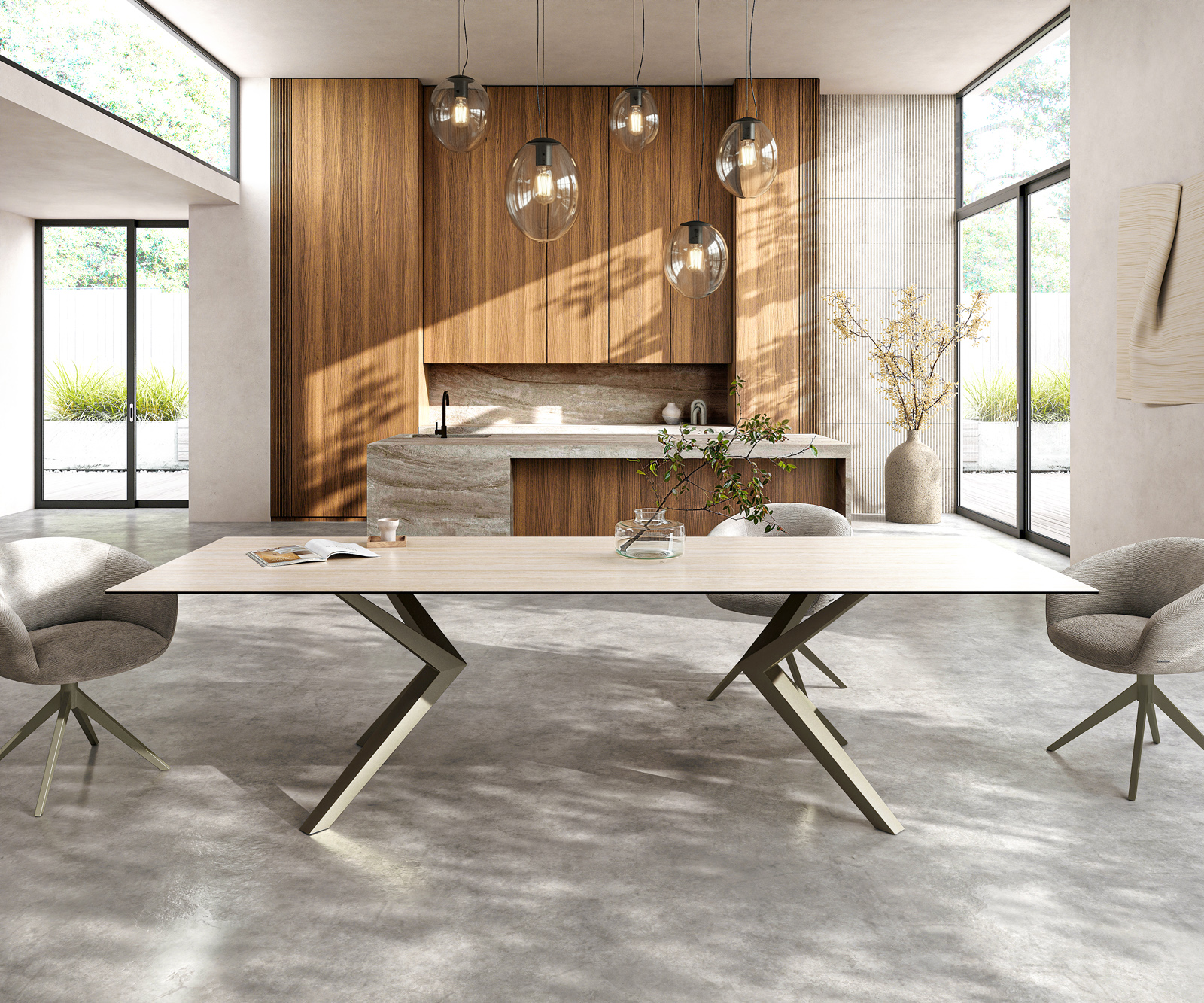 Jídelní stůl Edge 300x100 keramika Laminam® Travertino Bianco krémově bílá Zenthara hranatý kov titanová barva - Obrázek 2