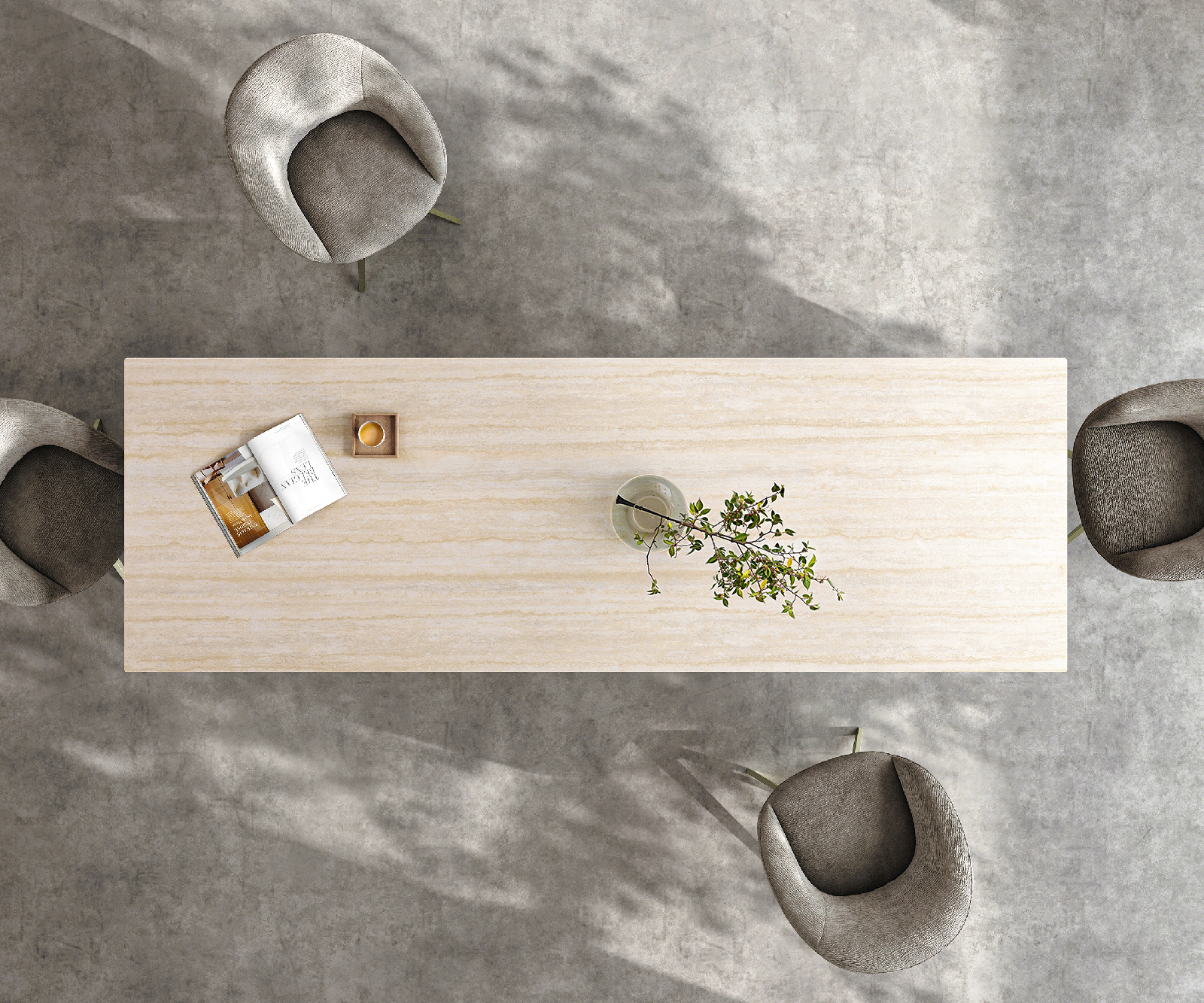 Jídelní stůl Edge 300x100 keramika Laminam® Travertino Bianco krémově bílá Zenthara hranatý kov titanová barva - Obrázek 6