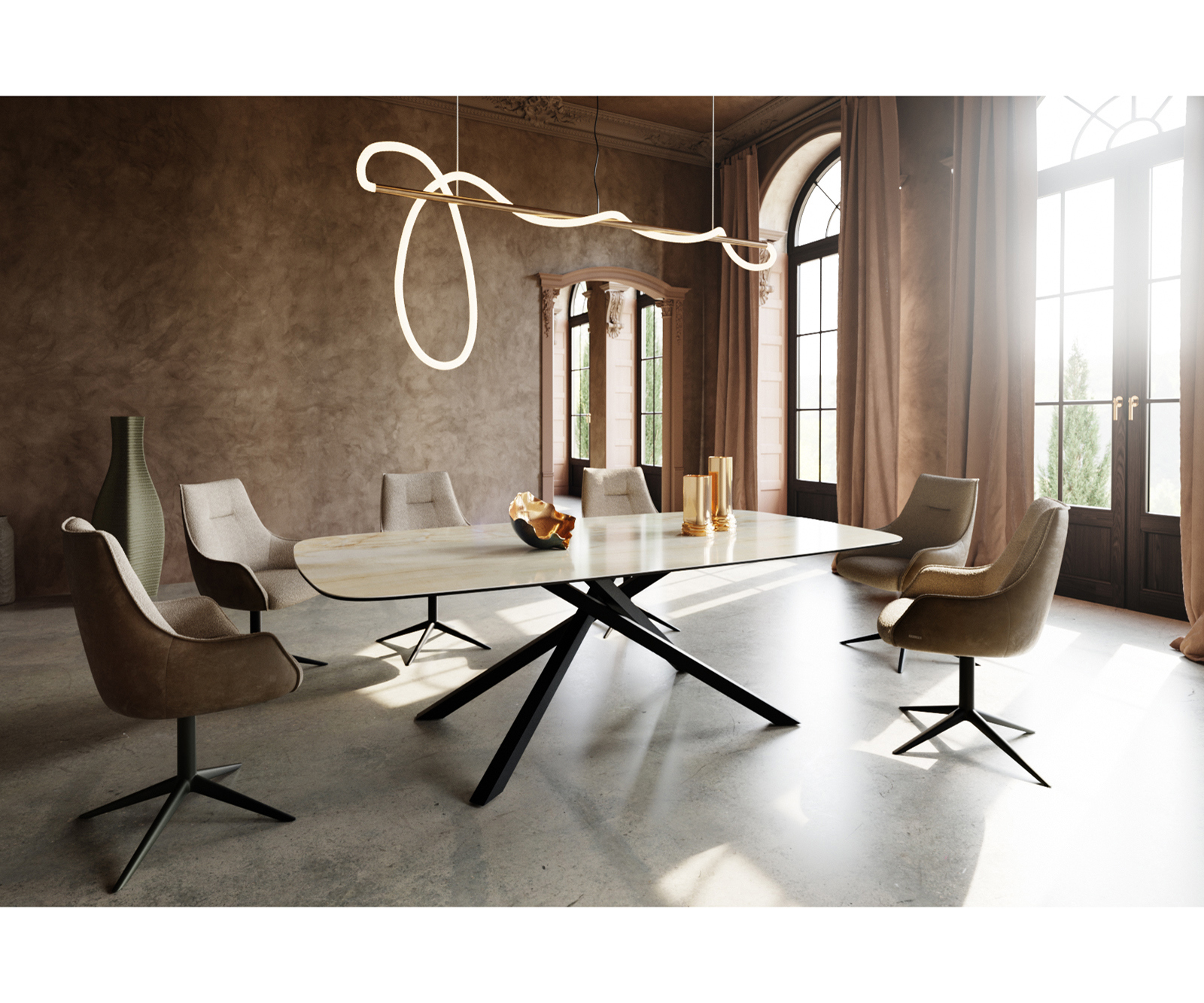 Jídelní stůl Edge Boot 240x120 cm keramika Iris FMG Onice Oro křížová podnož obdélník černá - Obrázek 6