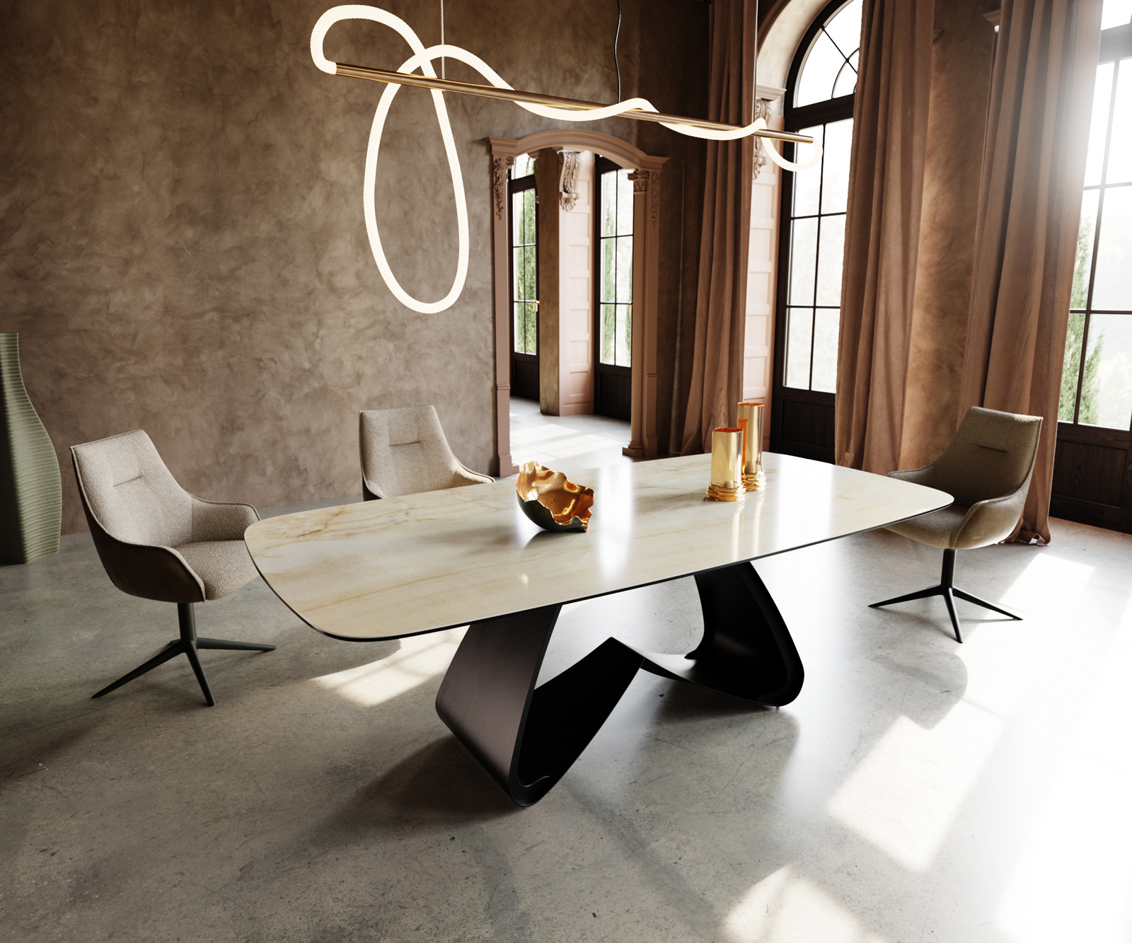 Jídelní stůl Edge Boot 240x120 cm keramika Iris FMG Onice Oro W-podnož kov černá